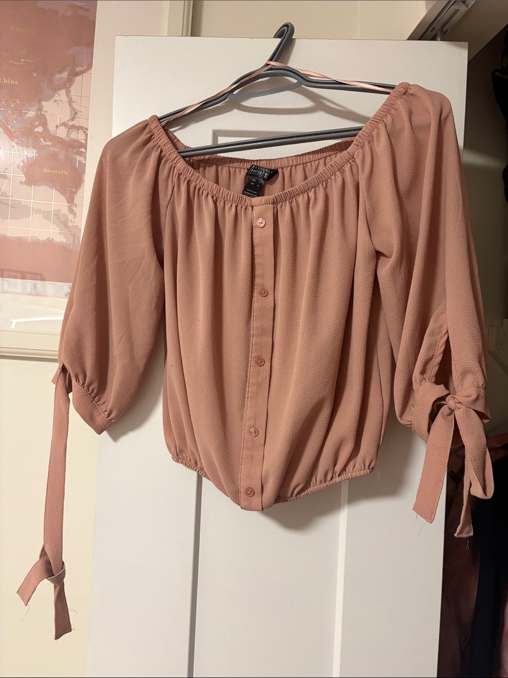 Off-Shoulder Tie-Sleeve Women's Top in Dusty Rose
